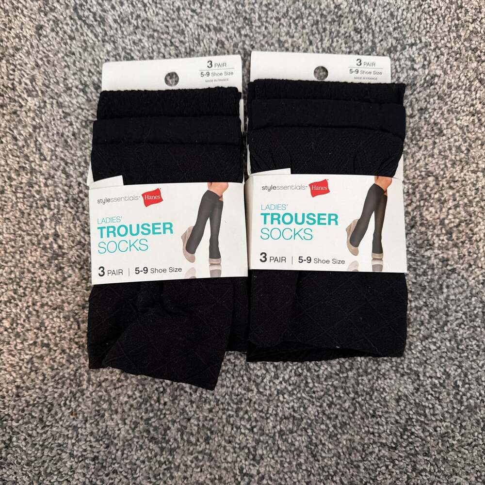 2- Hanes Style Essentials Ladies' Black Trouser Socks, Size 5-9, 3-pair pack